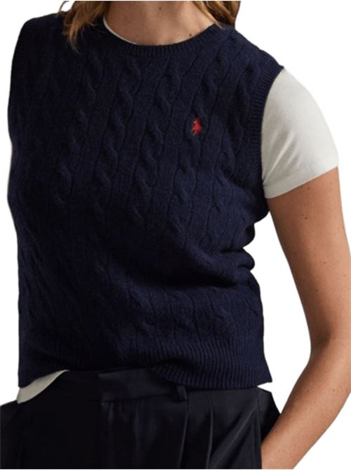 Gilet da donna in misto lana e cashmere con lavorazione a trecce, colore hunter navy POLO RALPH LAUREN | 211972134001